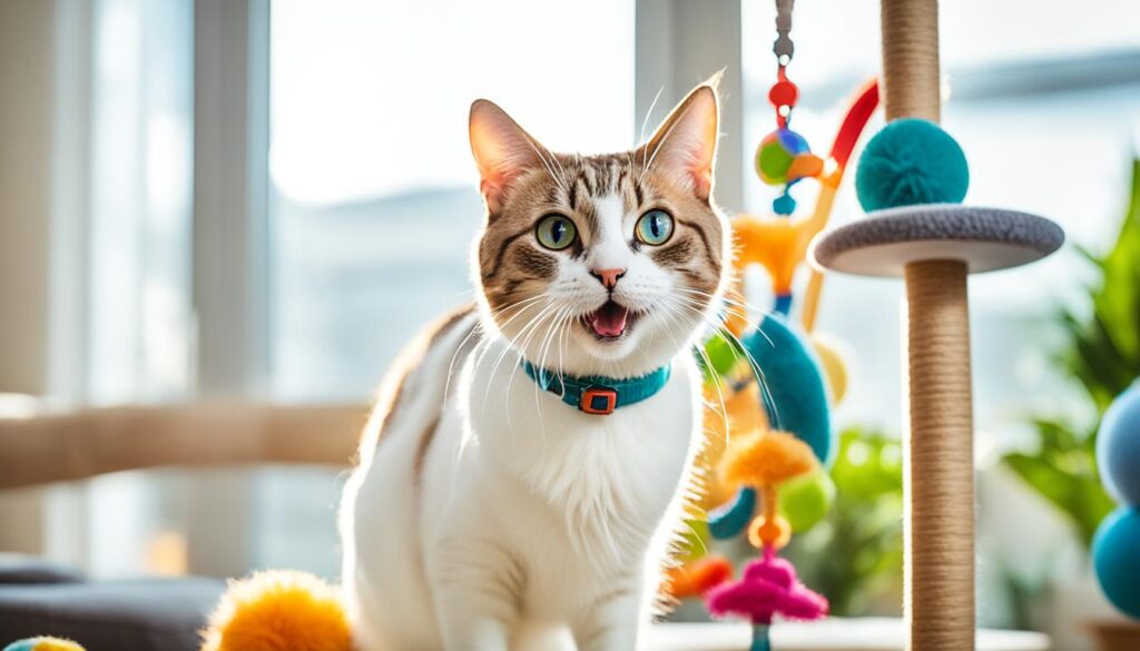 Javanese cat playing with toy